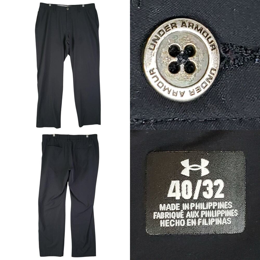 Under Armour UA Golf Pants Mens Black Flat Front Performance Size 40x32